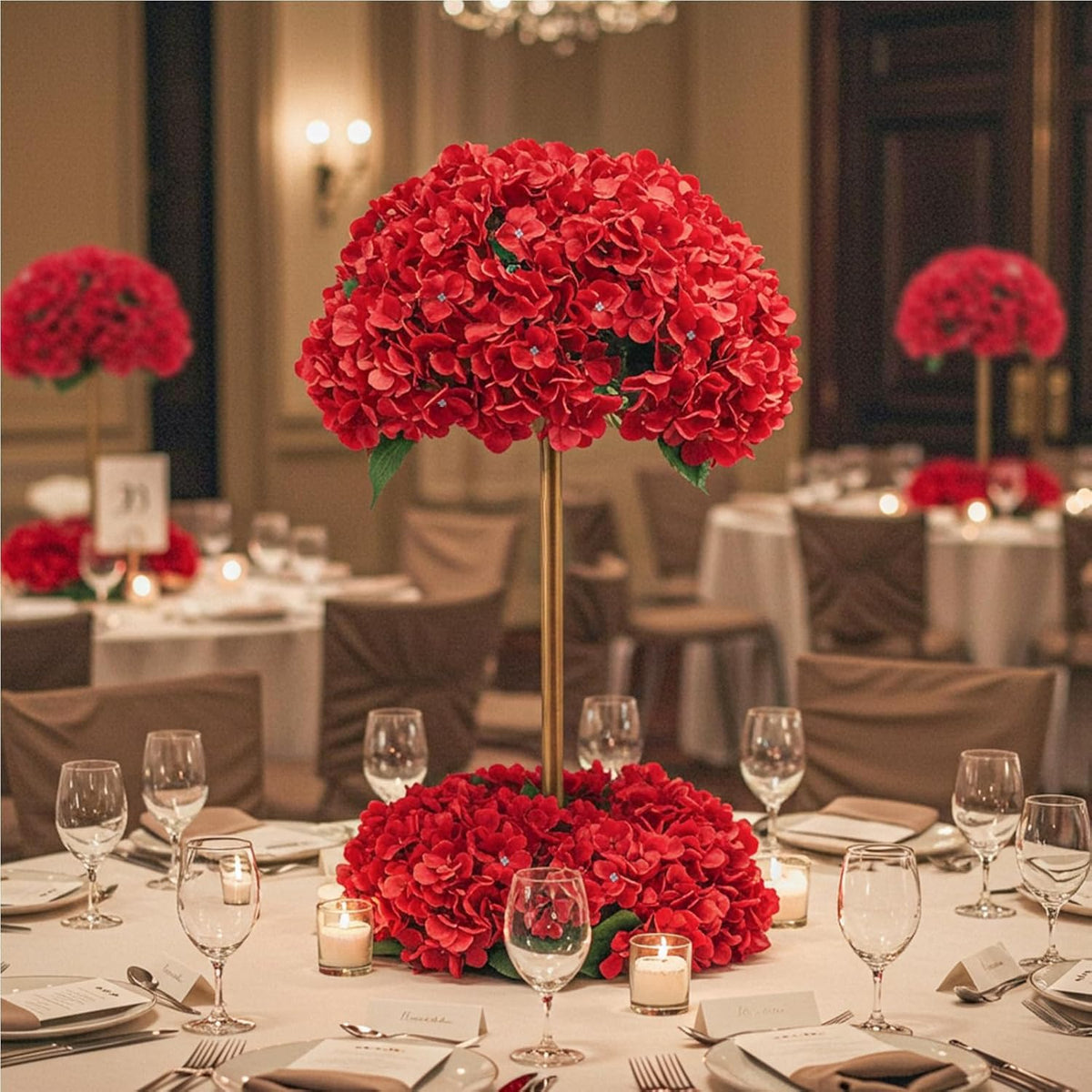10PCS Hydrangea Artificial Flowers, Faux Champagne Flowers | for Wedding Centerpieces, DIY Bouquets, Bridal Shower, Floral Decor Home Decoration with Stems