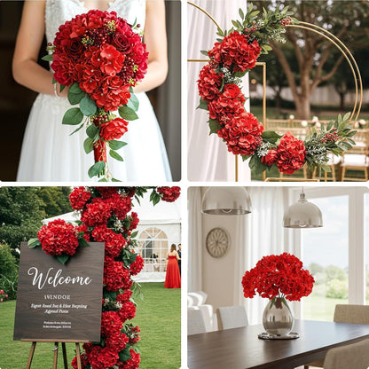 10PCS Hydrangea Artificial Flowers, Faux Champagne Flowers | for Wedding Centerpieces, DIY Bouquets, Bridal Shower, Floral Decor Home Decoration with Stems