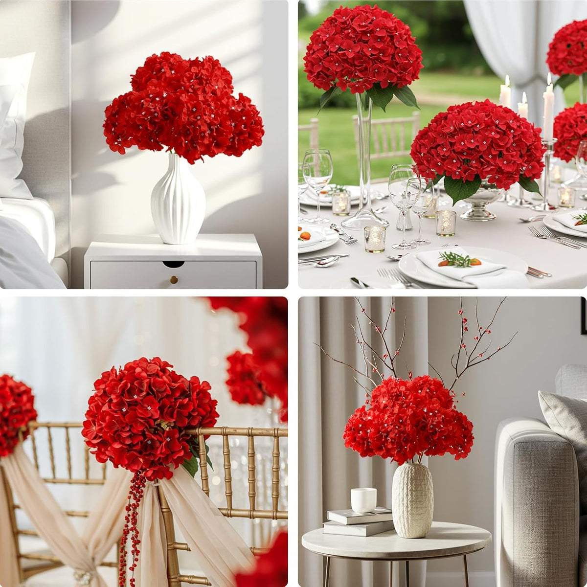 10PCS Hydrangea Artificial Flowers, Faux Champagne Flowers | for Wedding Centerpieces, DIY Bouquets, Bridal Shower, Floral Decor Home Decoration with Stems