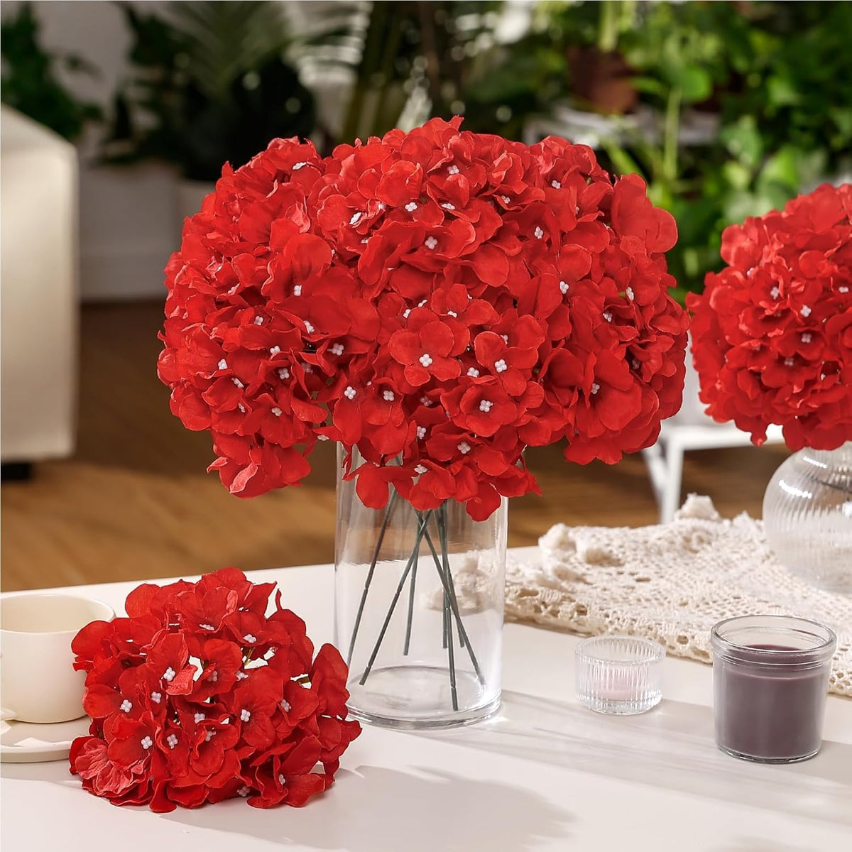 10PCS Hydrangea Artificial Flowers, Faux Champagne Flowers | for Wedding Centerpieces, DIY Bouquets, Bridal Shower, Floral Decor Home Decoration with Stems