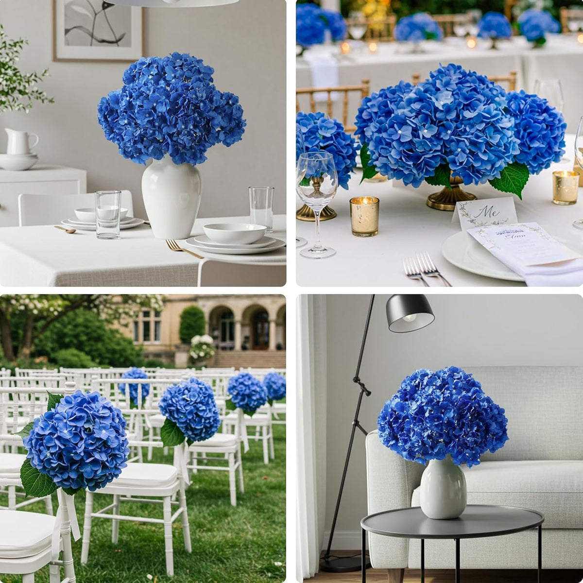 10PCS Hydrangea Artificial Flowers, Faux Champagne Flowers | for Wedding Centerpieces, DIY Bouquets, Bridal Shower, Floral Decor Home Decoration with Stems