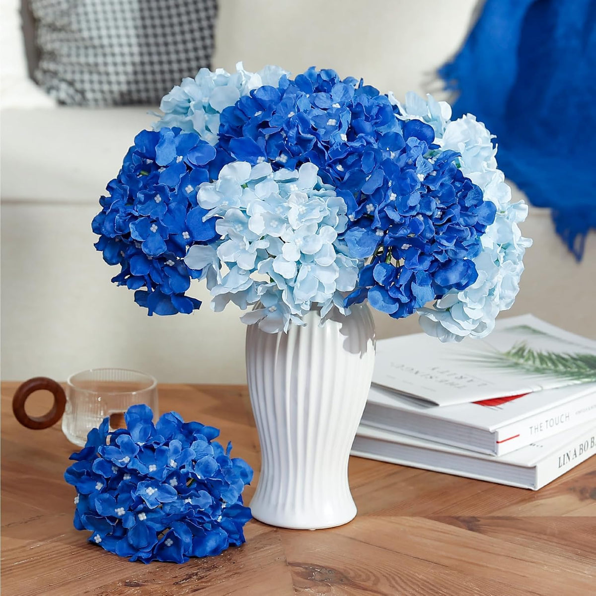 10PCS Hydrangea Artificial Flowers, Faux Champagne Flowers | for Wedding Centerpieces, DIY Bouquets, Bridal Shower, Floral Decor Home Decoration with Stems