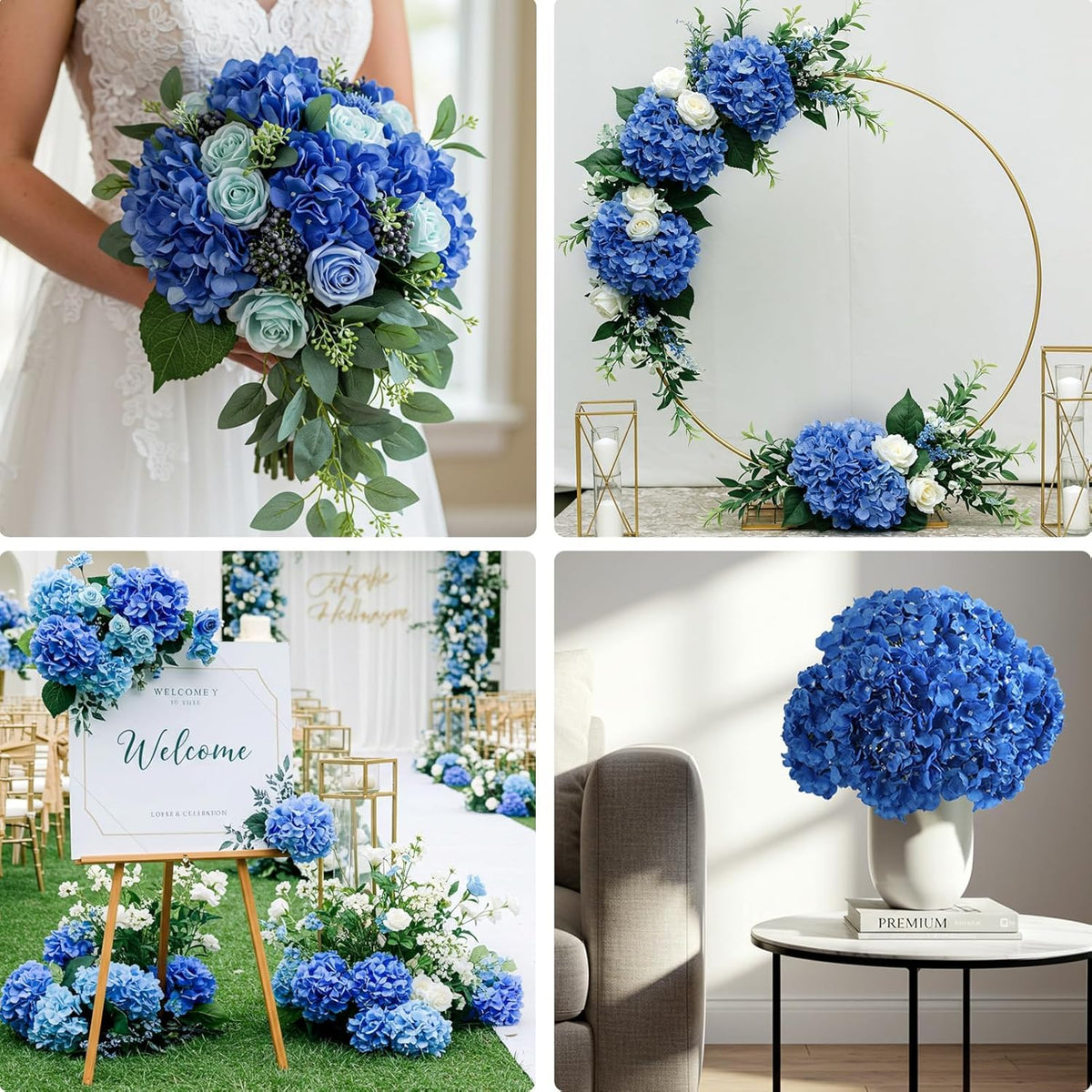 10PCS Hydrangea Artificial Flowers, Faux Champagne Flowers | for Wedding Centerpieces, DIY Bouquets, Bridal Shower, Floral Decor Home Decoration with Stems