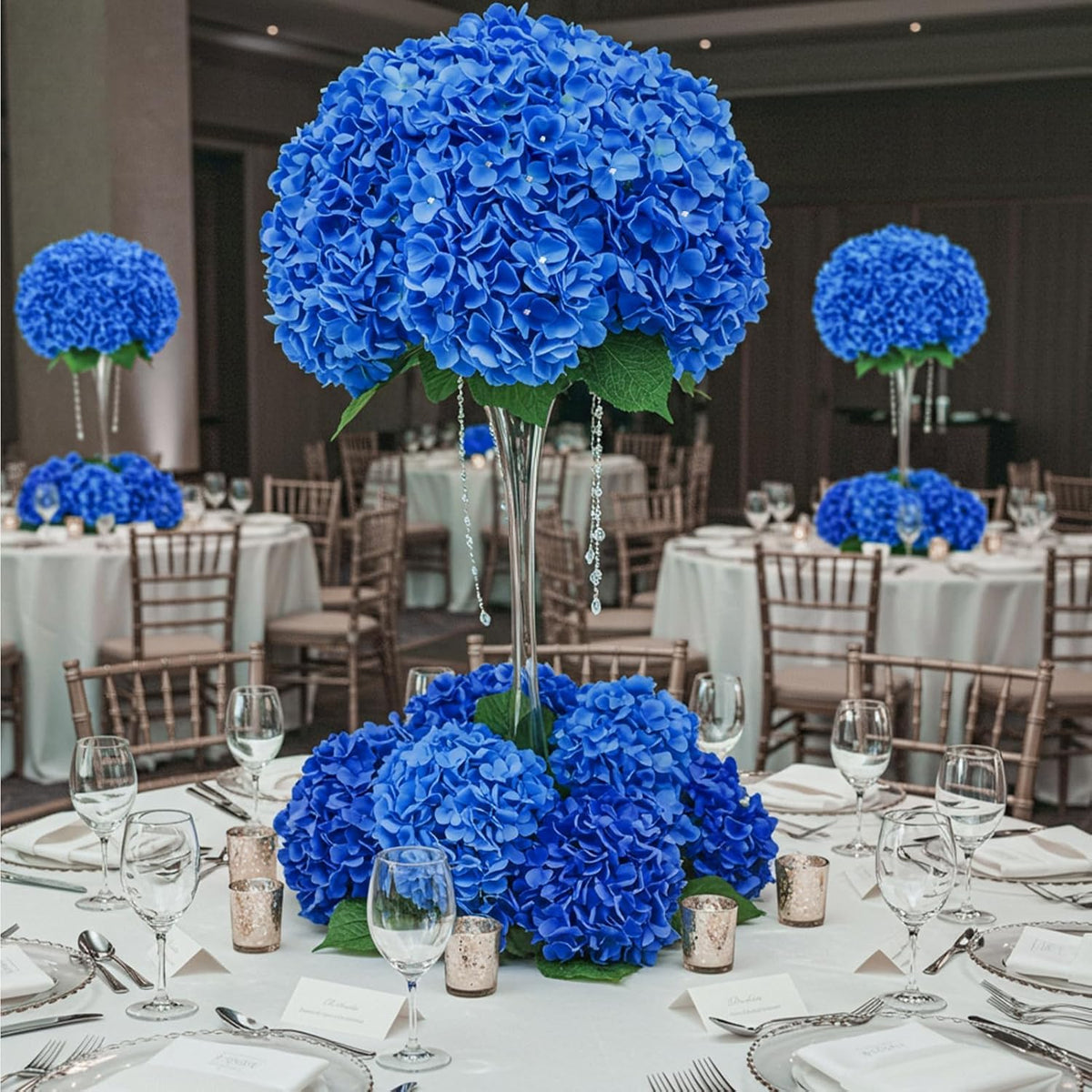 10PCS Hydrangea Artificial Flowers, Faux Champagne Flowers | for Wedding Centerpieces, DIY Bouquets, Bridal Shower, Floral Decor Home Decoration with Stems