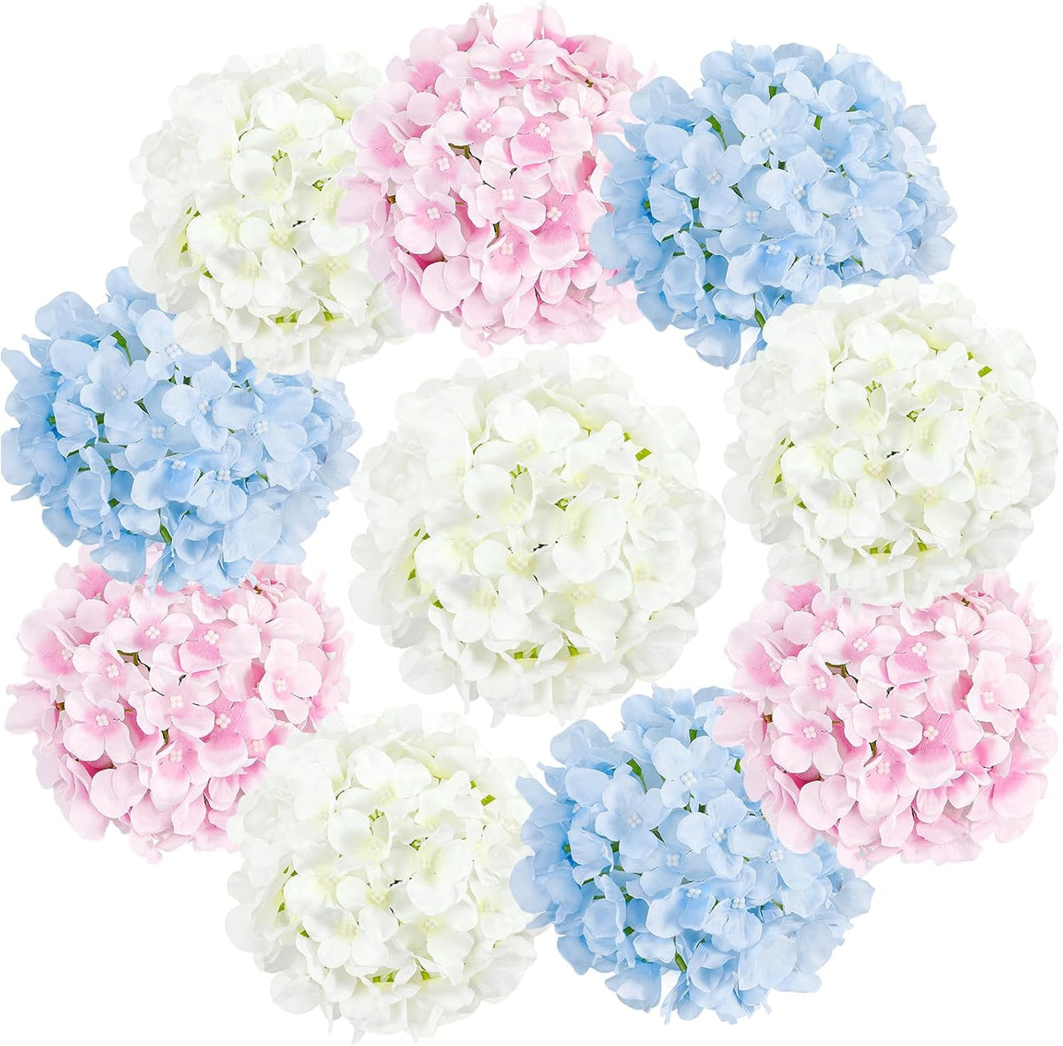 10PCS Hydrangea Artificial Flowers, Faux Champagne Flowers | for Wedding Centerpieces, DIY Bouquets, Bridal Shower, Floral Decor Home Decoration with Stems