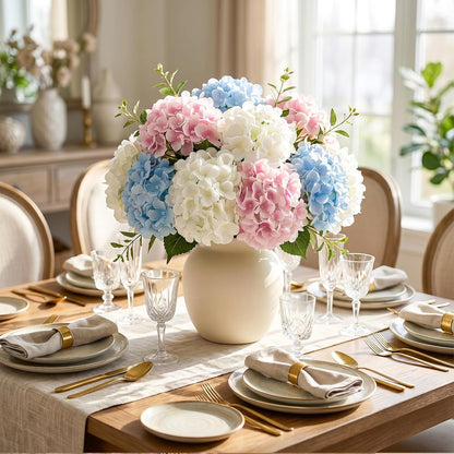 10PCS Hydrangea Artificial Flowers, Faux Champagne Flowers | for Wedding Centerpieces, DIY Bouquets, Bridal Shower, Floral Decor Home Decoration with Stems