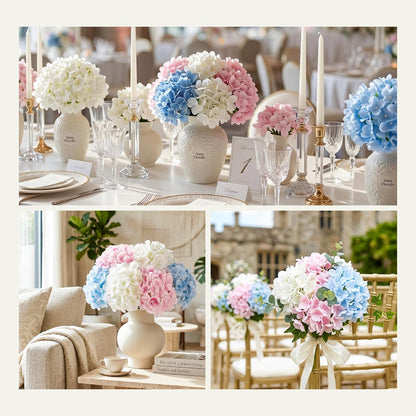10PCS Hydrangea Artificial Flowers, Faux Champagne Flowers | for Wedding Centerpieces, DIY Bouquets, Bridal Shower, Floral Decor Home Decoration with Stems