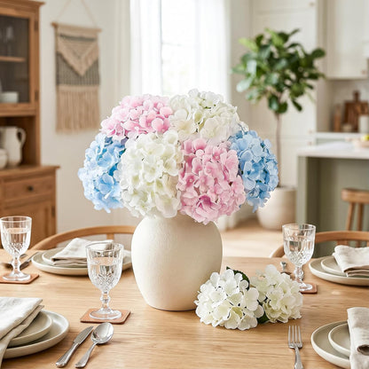 10PCS Hydrangea Artificial Flowers, Faux Champagne Flowers | for Wedding Centerpieces, DIY Bouquets, Bridal Shower, Floral Decor Home Decoration with Stems