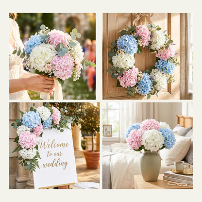 10PCS Hydrangea Artificial Flowers, Faux Champagne Flowers | for Wedding Centerpieces, DIY Bouquets, Bridal Shower, Floral Decor Home Decoration with Stems
