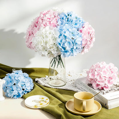 10PCS Hydrangea Artificial Flowers, Faux Champagne Flowers | for Wedding Centerpieces, DIY Bouquets, Bridal Shower, Floral Decor Home Decoration with Stems