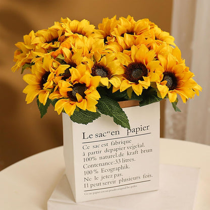 6PCS Artificial Flowers Sunflowers Bouquet, Faux Flowers with Stems Fake Sunflowers Bulk for Wedding Floral Arrangement Home Party Office Indoor Outdoor Fall Autumn Decor