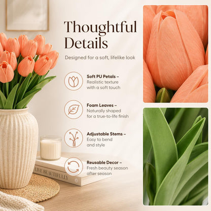 Yellow Artificial Tulip Flowers - 13.7" 30PCS Real Touch Fake PU Tulips Bouquet Faux Flowers for Floral Arrangements Table Centerpieces Kitchen Indoor Home Mothers Day Decorations
