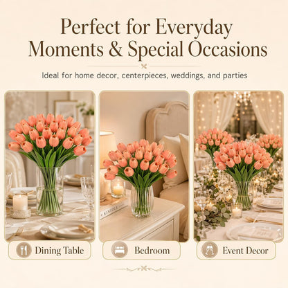 Yellow Artificial Tulip Flowers - 13.7" 30PCS Real Touch Fake PU Tulips Bouquet Faux Flowers for Floral Arrangements Table Centerpieces Kitchen Indoor Home Mothers Day Decorations
