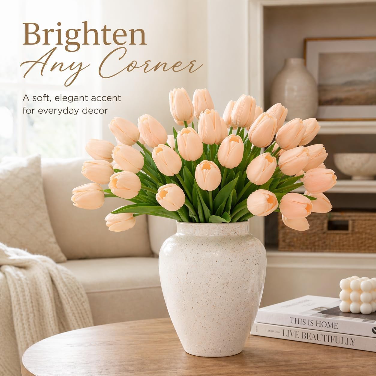 Yellow Artificial Tulip Flowers - 13.7" 30PCS Real Touch Fake PU Tulips Bouquet Faux Flowers for Floral Arrangements Table Centerpieces Kitchen Indoor Home Mothers Day Decorations