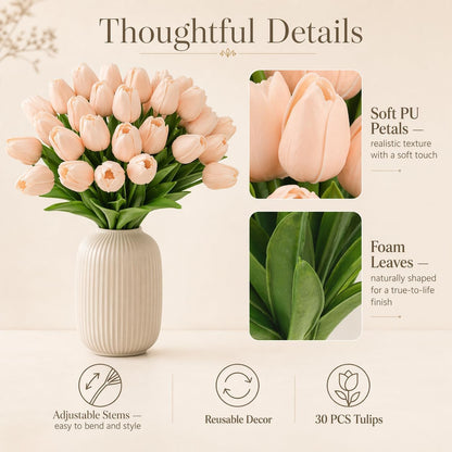 Yellow Artificial Tulip Flowers - 13.7" 30PCS Real Touch Fake PU Tulips Bouquet Faux Flowers for Floral Arrangements Table Centerpieces Kitchen Indoor Home Mothers Day Decorations