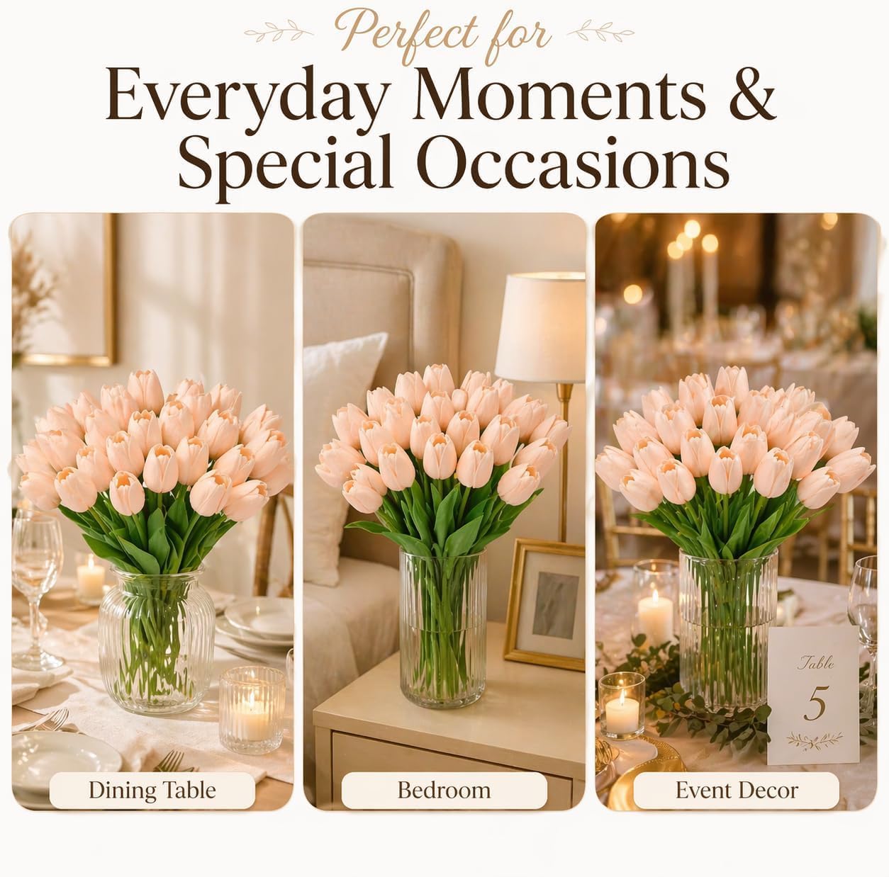 Yellow Artificial Tulip Flowers - 13.7" 30PCS Real Touch Fake PU Tulips Bouquet Faux Flowers for Floral Arrangements Table Centerpieces Kitchen Indoor Home Mothers Day Decorations
