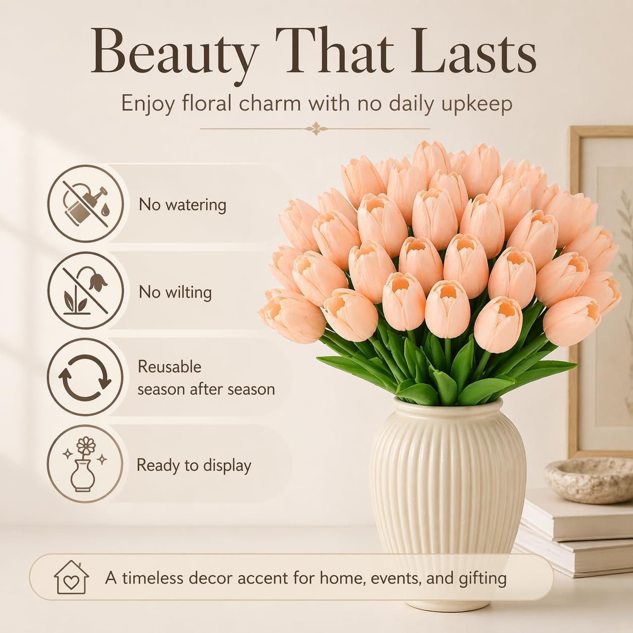 Yellow Artificial Tulip Flowers - 13.7" 30PCS Real Touch Fake PU Tulips Bouquet Faux Flowers for Floral Arrangements Table Centerpieces Kitchen Indoor Home Mothers Day Decorations