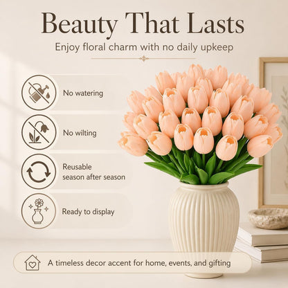 Yellow Artificial Tulip Flowers - 13.7" 30PCS Real Touch Fake PU Tulips Bouquet Faux Flowers for Floral Arrangements Table Centerpieces Kitchen Indoor Home Mothers Day Decorations