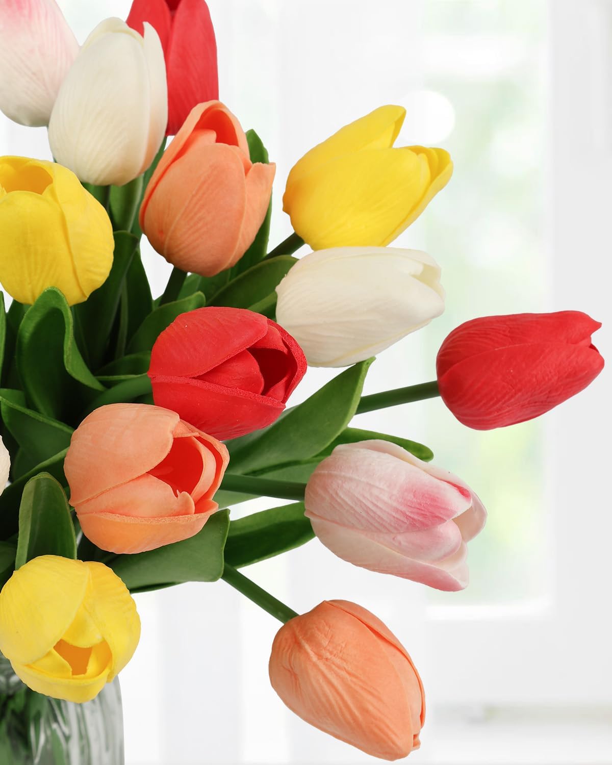 Yellow Artificial Tulip Flowers - 13.7" 30PCS Real Touch Fake PU Tulips Bouquet Faux Flowers for Floral Arrangements Table Centerpieces Kitchen Indoor Home Mothers Day Decorations