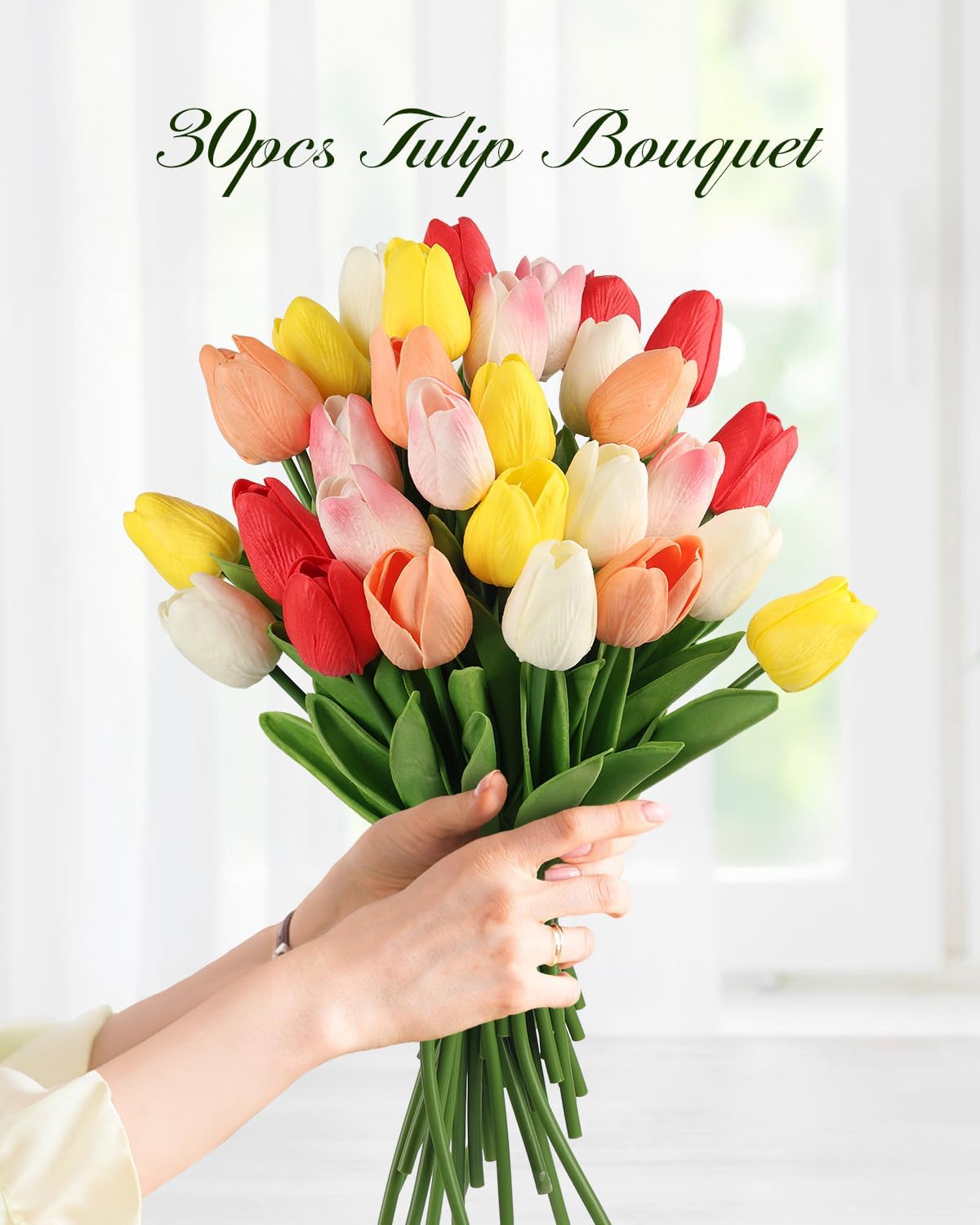 Yellow Artificial Tulip Flowers - 13.7" 30PCS Real Touch Fake PU Tulips Bouquet Faux Flowers for Floral Arrangements Table Centerpieces Kitchen Indoor Home Mothers Day Decorations