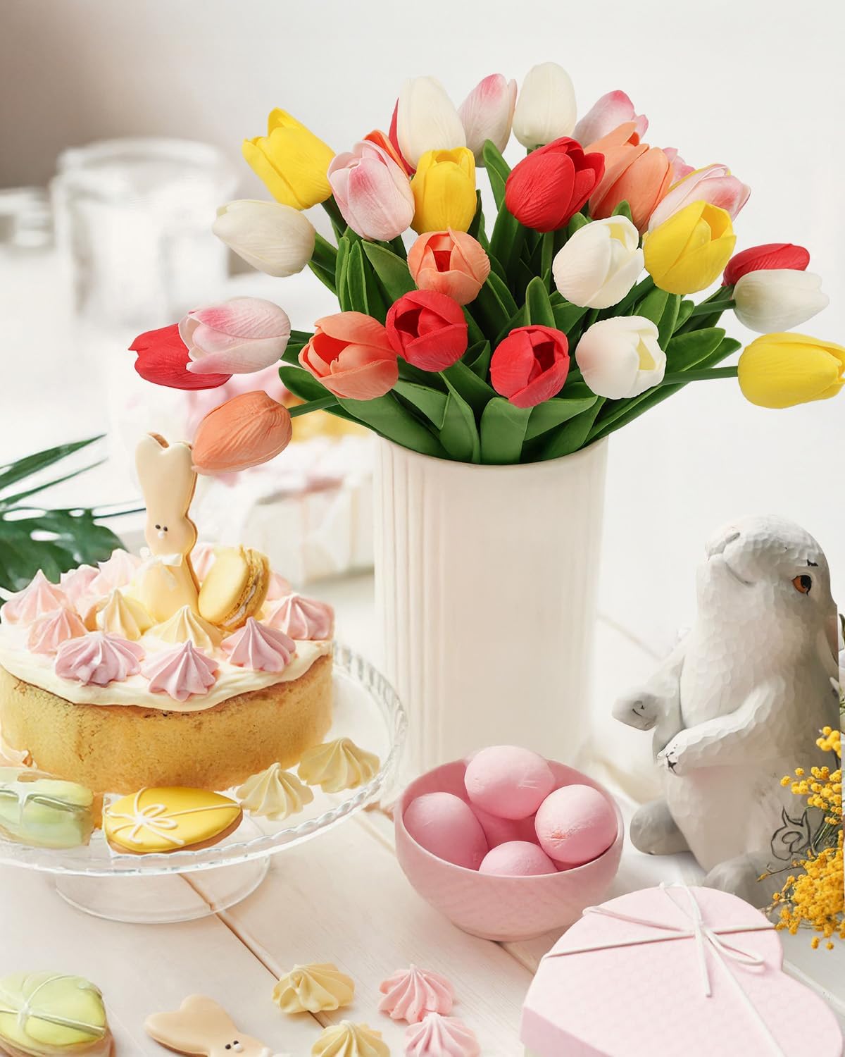 Yellow Artificial Tulip Flowers - 13.7" 30PCS Real Touch Fake PU Tulips Bouquet Faux Flowers for Floral Arrangements Table Centerpieces Kitchen Indoor Home Mothers Day Decorations
