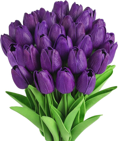Yellow Artificial Tulip Flowers - 13.7" 30PCS Real Touch Fake PU Tulips Bouquet Faux Flowers for Floral Arrangements Table Centerpieces Kitchen Indoor Home Mothers Day Decorations