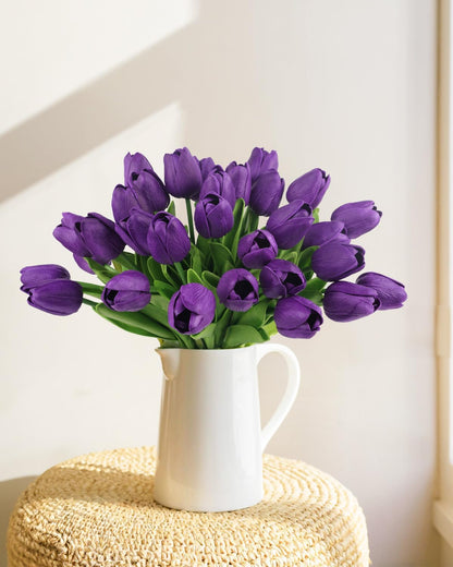 Yellow Artificial Tulip Flowers - 13.7" 30PCS Real Touch Fake PU Tulips Bouquet Faux Flowers for Floral Arrangements Table Centerpieces Kitchen Indoor Home Mothers Day Decorations