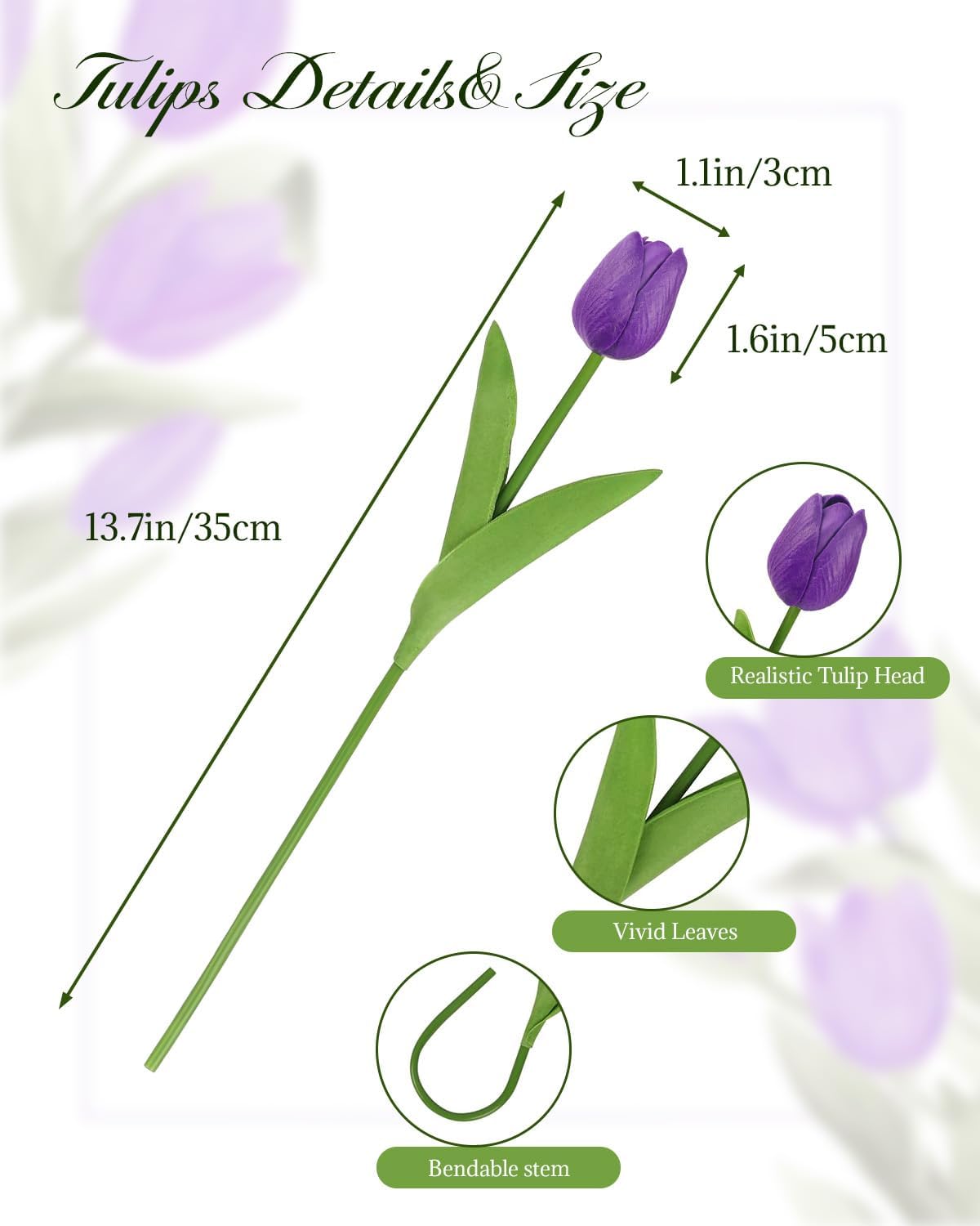 Yellow Artificial Tulip Flowers - 13.7" 30PCS Real Touch Fake PU Tulips Bouquet Faux Flowers for Floral Arrangements Table Centerpieces Kitchen Indoor Home Mothers Day Decorations
