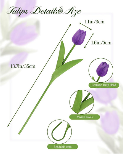 Yellow Artificial Tulip Flowers - 13.7" 30PCS Real Touch Fake PU Tulips Bouquet Faux Flowers for Floral Arrangements Table Centerpieces Kitchen Indoor Home Mothers Day Decorations
