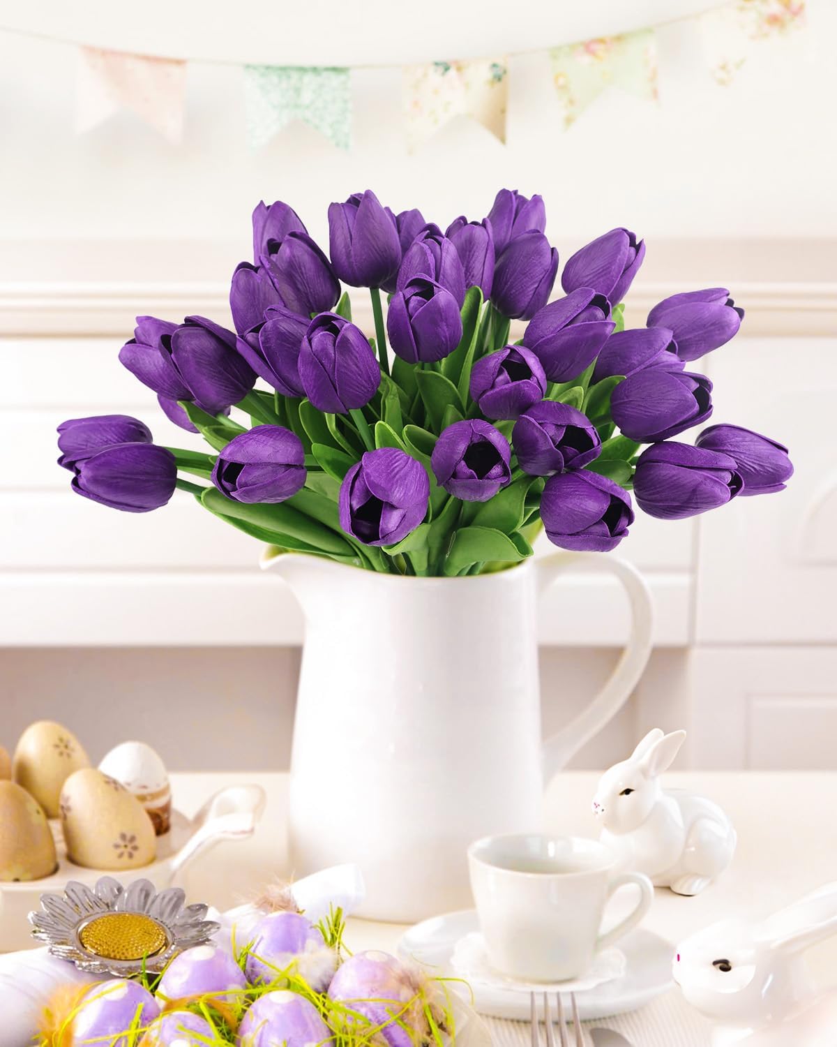 Yellow Artificial Tulip Flowers - 13.7" 30PCS Real Touch Fake PU Tulips Bouquet Faux Flowers for Floral Arrangements Table Centerpieces Kitchen Indoor Home Mothers Day Decorations