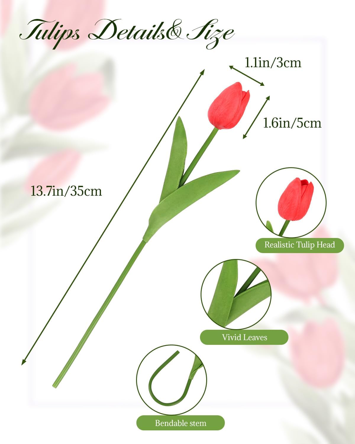 Yellow Artificial Tulip Flowers - 13.7" 30PCS Real Touch Fake PU Tulips Bouquet Faux Flowers for Floral Arrangements Table Centerpieces Kitchen Indoor Home Mothers Day Decorations