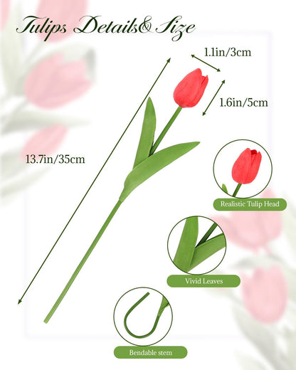 Yellow Artificial Tulip Flowers - 13.7" 30PCS Real Touch Fake PU Tulips Bouquet Faux Flowers for Floral Arrangements Table Centerpieces Kitchen Indoor Home Mothers Day Decorations