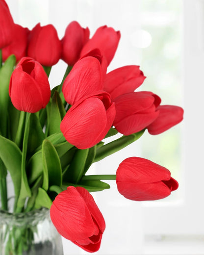 Yellow Artificial Tulip Flowers - 13.7" 30PCS Real Touch Fake PU Tulips Bouquet Faux Flowers for Floral Arrangements Table Centerpieces Kitchen Indoor Home Mothers Day Decorations