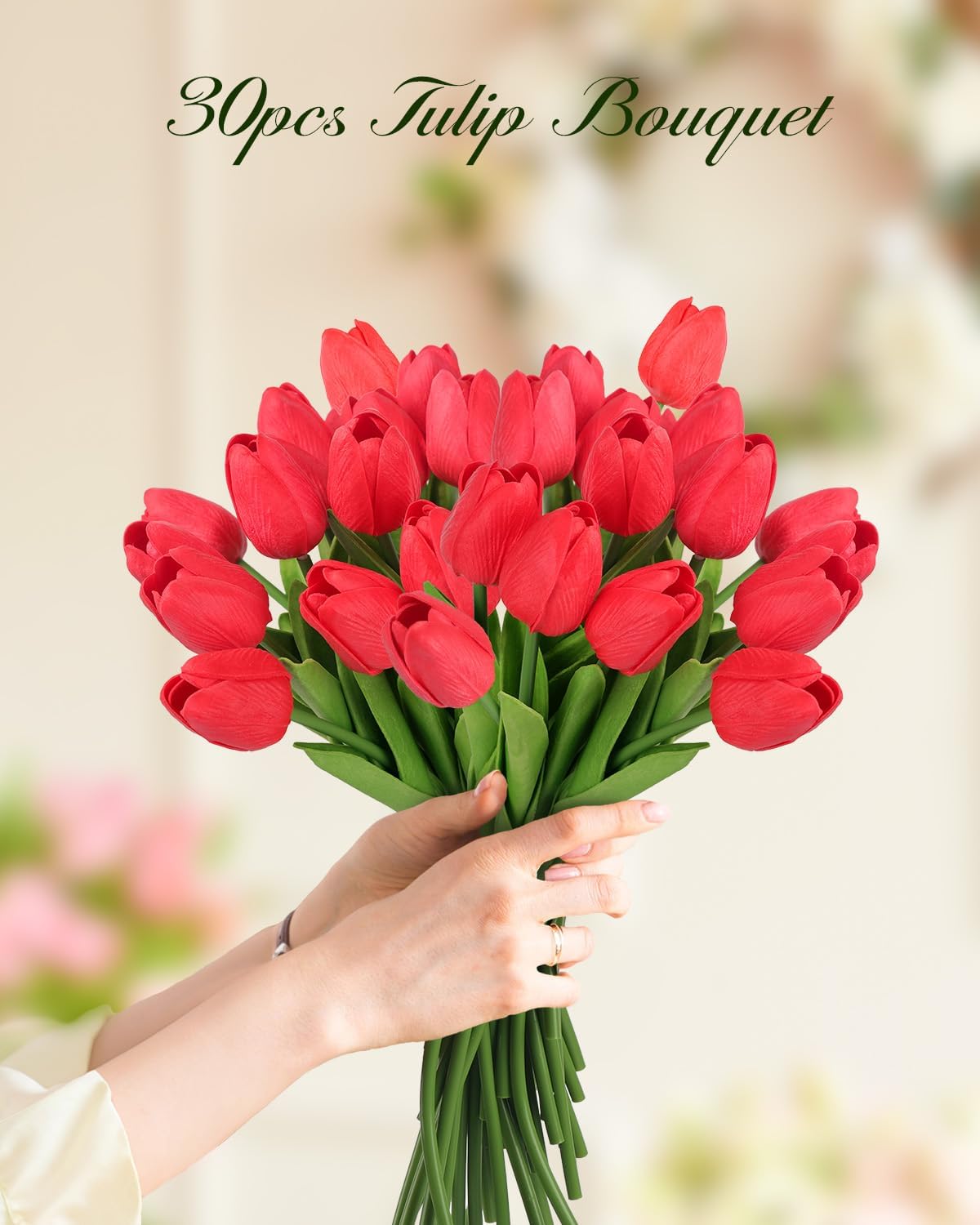Yellow Artificial Tulip Flowers - 13.7" 30PCS Real Touch Fake PU Tulips Bouquet Faux Flowers for Floral Arrangements Table Centerpieces Kitchen Indoor Home Mothers Day Decorations