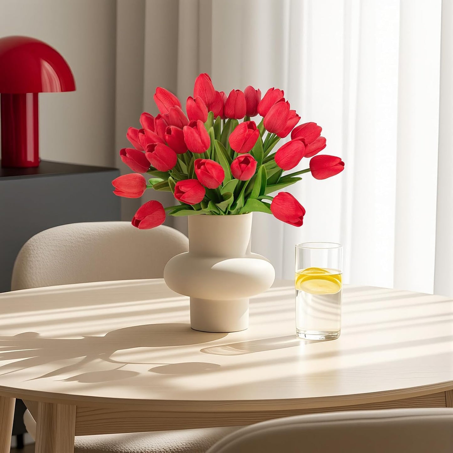 Yellow Artificial Tulip Flowers - 13.7" 30PCS Real Touch Fake PU Tulips Bouquet Faux Flowers for Floral Arrangements Table Centerpieces Kitchen Indoor Home Mothers Day Decorations