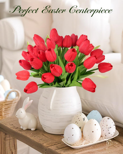 Yellow Artificial Tulip Flowers - 13.7" 30PCS Real Touch Fake PU Tulips Bouquet Faux Flowers for Floral Arrangements Table Centerpieces Kitchen Indoor Home Mothers Day Decorations