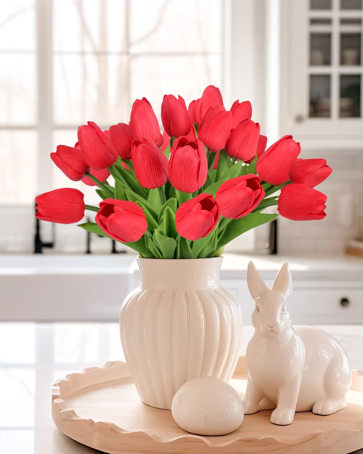 Yellow Artificial Tulip Flowers - 13.7" 30PCS Real Touch Fake PU Tulips Bouquet Faux Flowers for Floral Arrangements Table Centerpieces Kitchen Indoor Home Mothers Day Decorations