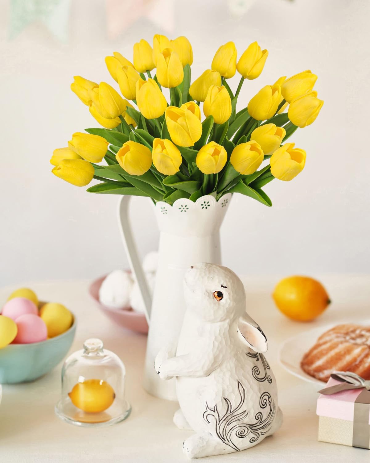 Yellow Artificial Tulip Flowers - 13.7" 30PCS Real Touch Fake PU Tulips Bouquet Faux Flowers for Floral Arrangements Table Centerpieces Kitchen Indoor Home Mothers Day Decorations