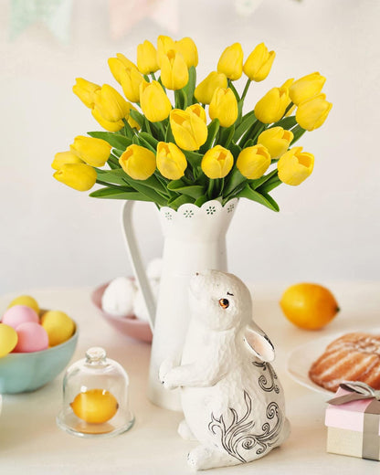 Yellow Artificial Tulip Flowers - 13.7" 30PCS Real Touch Fake PU Tulips Bouquet Faux Flowers for Floral Arrangements Table Centerpieces Kitchen Indoor Home Mothers Day Decorations