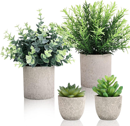 4 Pack Small Fake Plants Eucalyptus Rosemary Succulents Plants Artificial in Pots for Shelf Artificial Greenery Eucalyptus Plant Indoor for Home Bedroom Living Room Decoration
