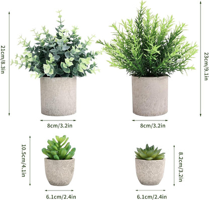 4 Pack Small Fake Plants Eucalyptus Rosemary Succulents Plants Artificial in Pots for Shelf Artificial Greenery Eucalyptus Plant Indoor for Home Bedroom Living Room Decoration