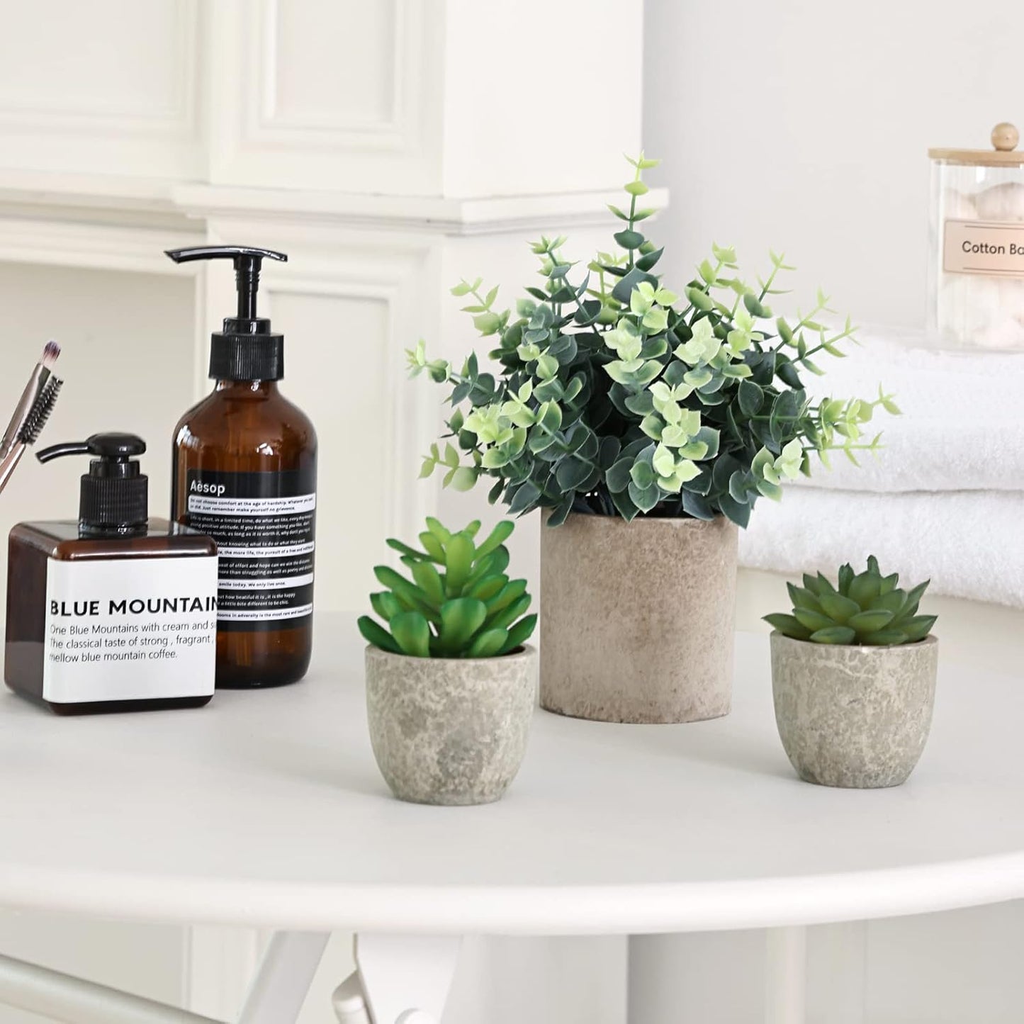 4 Pack Small Fake Plants Eucalyptus Rosemary Succulents Plants Artificial in Pots for Shelf Artificial Greenery Eucalyptus Plant Indoor for Home Bedroom Living Room Decoration