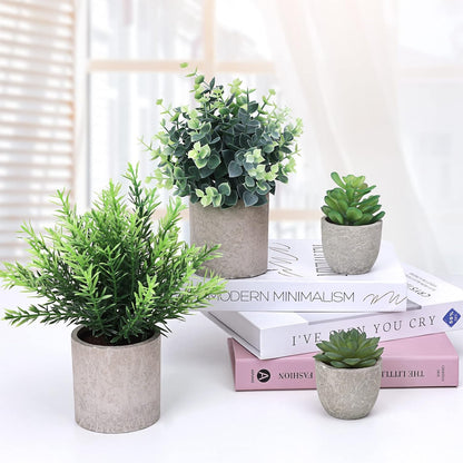 4 Pack Small Fake Plants Eucalyptus Rosemary Succulents Plants Artificial in Pots for Shelf Artificial Greenery Eucalyptus Plant Indoor for Home Bedroom Living Room Decoration