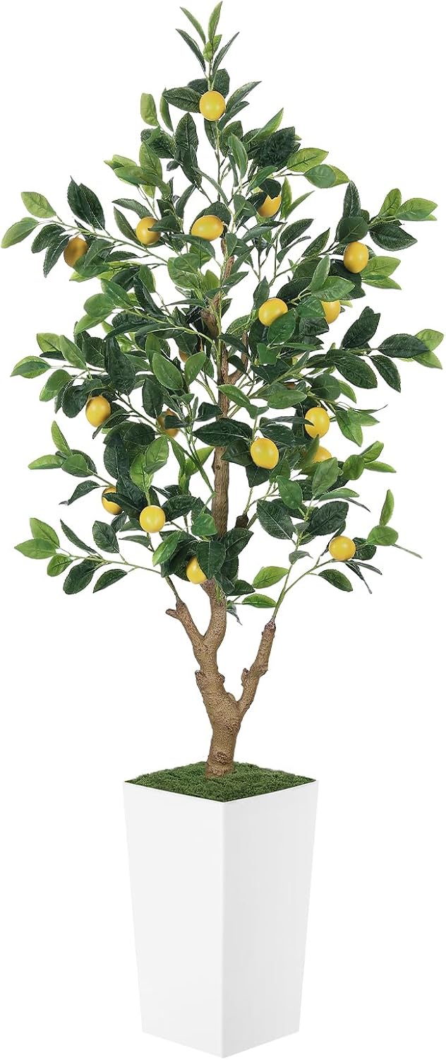 5FT Artificial Lemon Tree with White Tall Planter