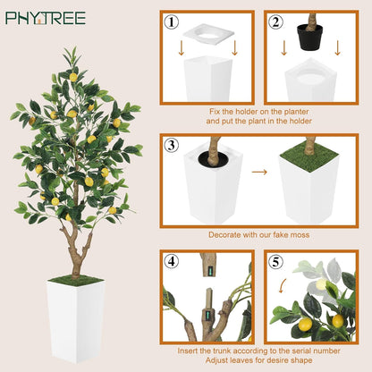 5FT Artificial Lemon Tree with White Tall Planter