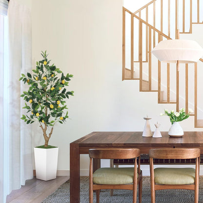 5FT Artificial Lemon Tree with White Tall Planter
