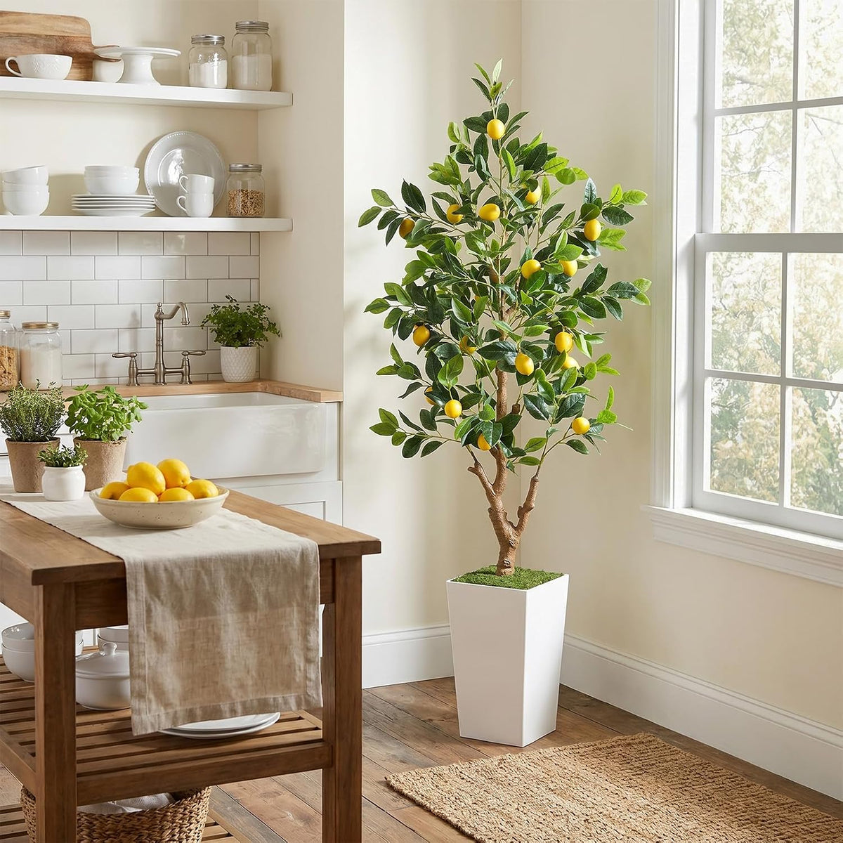 5FT Artificial Lemon Tree with White Tall Planter