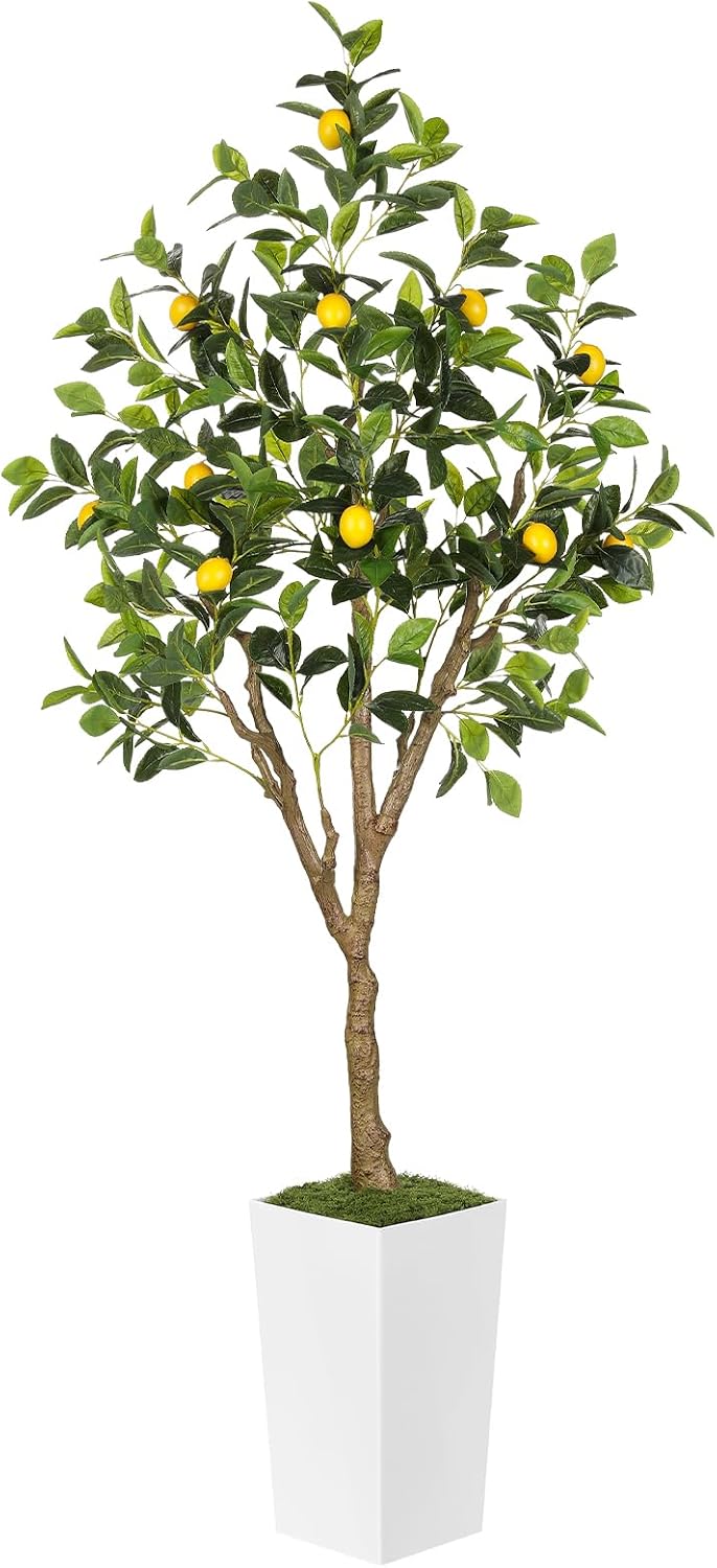 5FT Artificial Lemon Tree with White Tall Planter