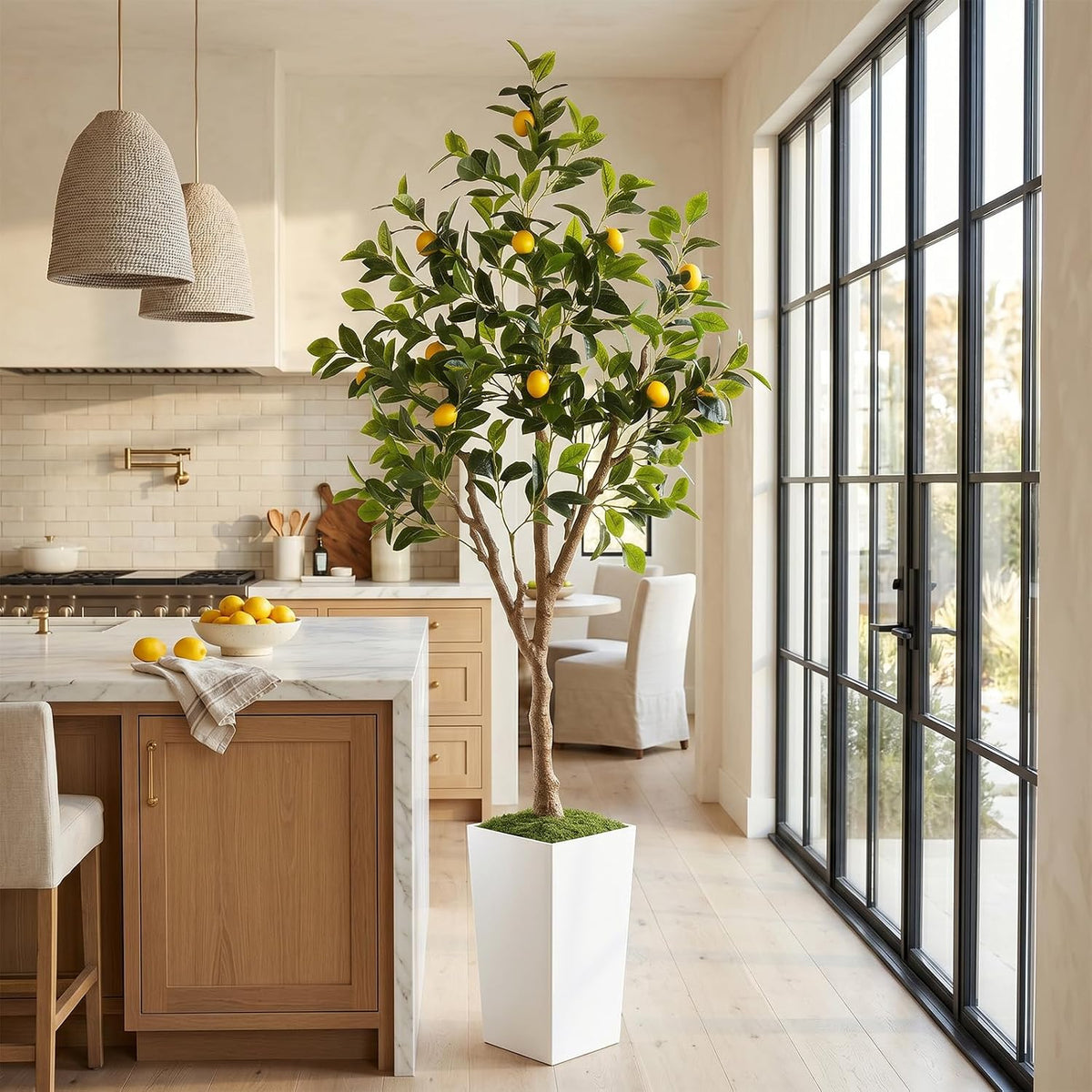 5FT Artificial Lemon Tree with White Tall Planter