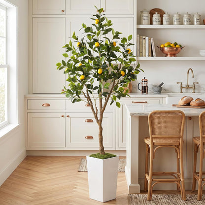 5FT Artificial Lemon Tree with White Tall Planter
